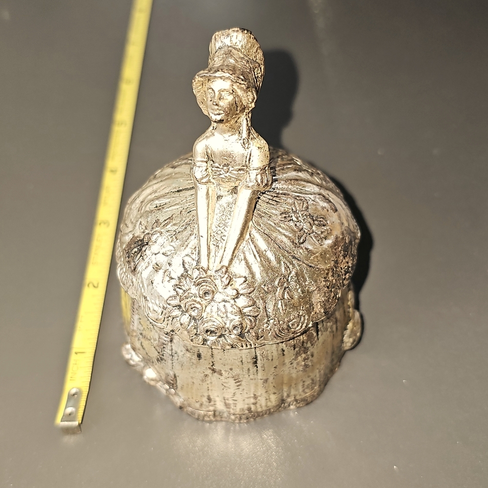 Vintage Ornate Silver Lady Figurine Box/bell